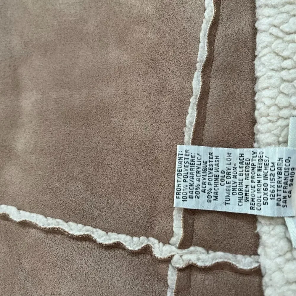 Pottery Barn Faux Suede Sherpa Throw Blanket 50 x 60 in Grid Pattern